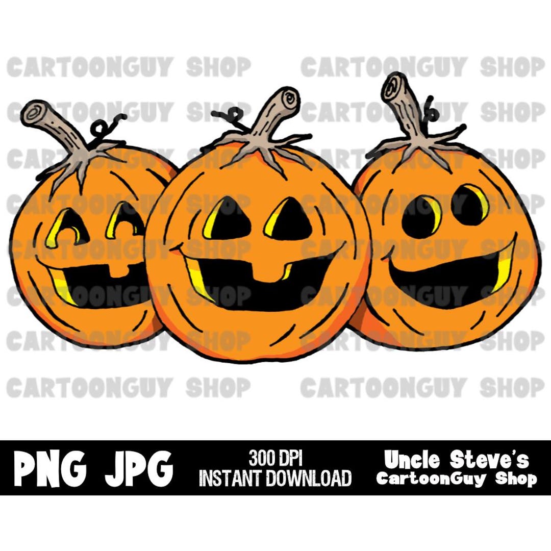 Halloween Clip Art - Three Pumpkins - PNG - JPG - Sublimation - Cartoon ...