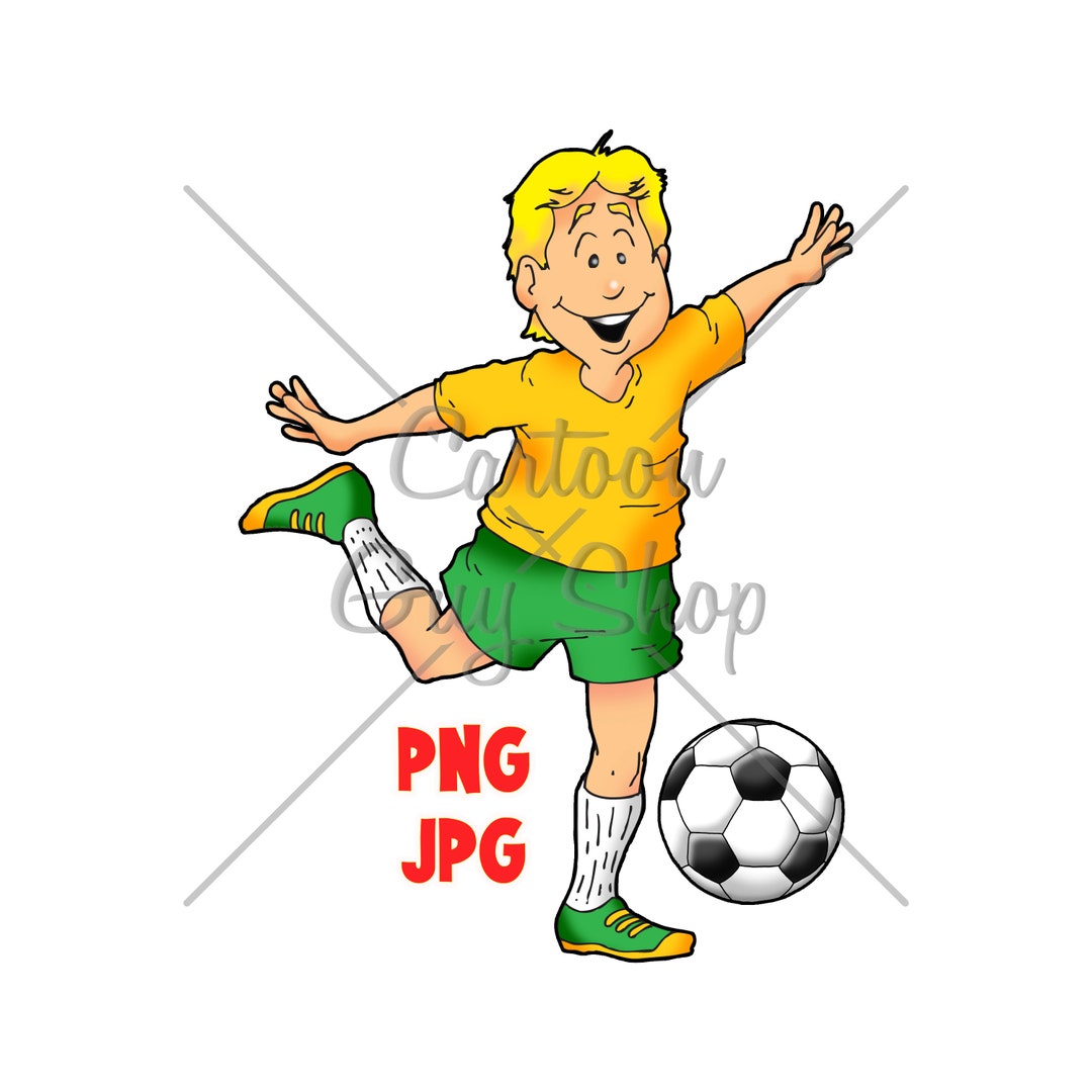Soccer Clipart Boy Kicking a Soccer Ball PNG JPG Cartoon Image Digital
