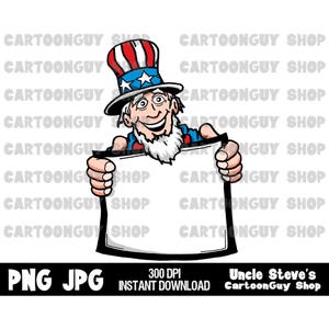 Uncle Sam Clip Art: Patriotic Cartoon with Blank Sign (Digital Download)