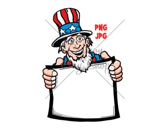 Uncle Sam PNG - JPG - Cartoon Uncle Sam Clipart - Digital Download.