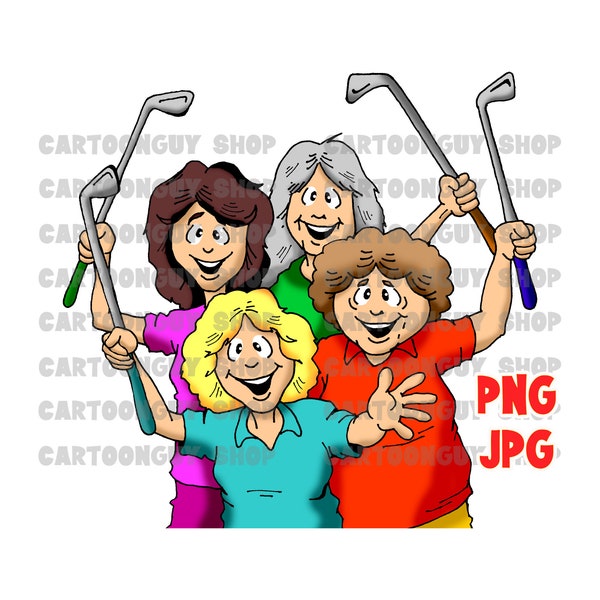 Golf Clipart - Woman Golfers - PNG - JPG - Cartoon - Image - Digital Download.