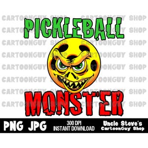 Pickleball-illustraties - Monster Pickleball-teamlogo - PNG - JPG - sublimatie - cartoon - digitale download.