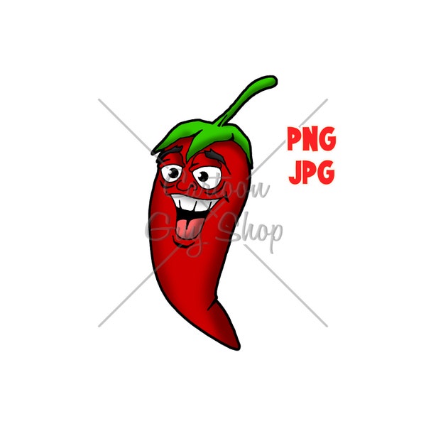 Hot Pepper Clipart - Happy Jalapeño - PNG - JPG - Cartoon - Image - Icon - Digital Download.