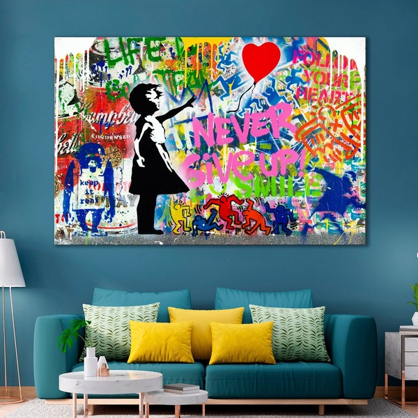 LEINWANDKUNSTDRUCK Banksy Balloon Girl Pop Art Print Gehirnwäsche Leinwanddruck Moderne Wandkunst Urban Graffiti Wandkunst Trendige Wohnzimmerkunst