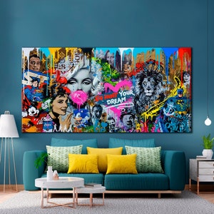 CANVAS ART PRINT Pop Art Canvas Print Love Always Wins Graffiti Wall Art Brainwash Canvas Print Urban Wall Art Extra Large Canvas Wall Art image 1