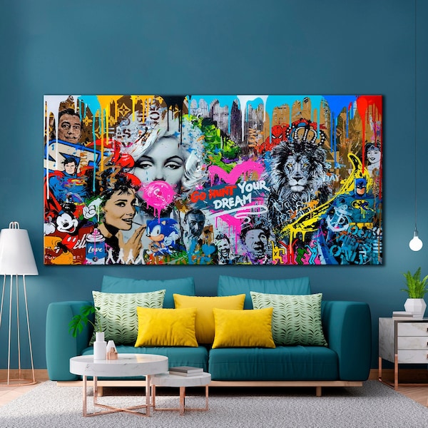 CANVAS ART PRINT Pop Art Canvas Print Love Always Wins Graffiti Wall Art Brainwash Canvas Print Urban Wall Art Extra Large Canvas Wall Art