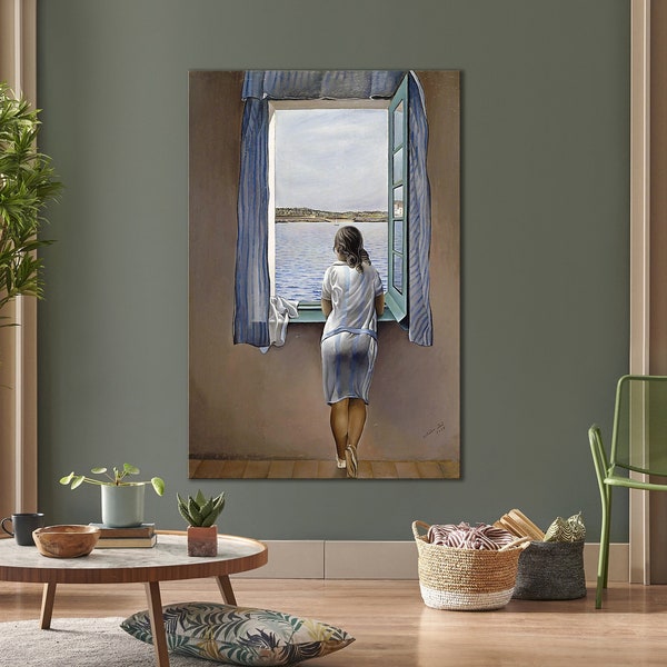 LEINWAND-KUNSTDRUCK Figur am Fenster Leinwanddruck Salvador Dali Gemälde Druck Klassische Kunstreproduktion auf Leinwand Moderne Wandkunst Dekor