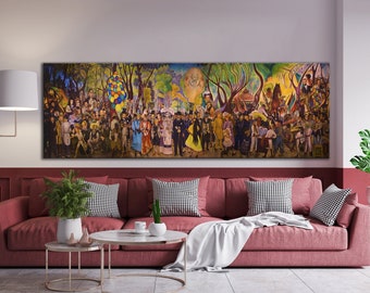 CANVAS ART PRINT Diego Rivera Art Print Dream of a Sunday Afternoon at Alameda Central Park Canvas Print Mexican Wall Art Print Wide Canvas