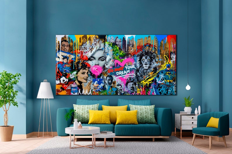 CANVAS ART PRINT Pop Art Canvas Print Love Always Wins Graffiti Wall Art Brainwash Canvas Print Urban Wall Art Extra Large Canvas Wall Art image 1