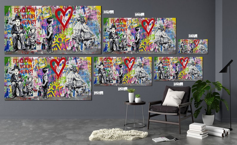 CANVAS ART PRINT Pop Art Canvas Print Love Always Wins Graffiti Wall Art Brainwash Canvas Print Urban Wall Art Extra Large Canvas Wall Art image 6