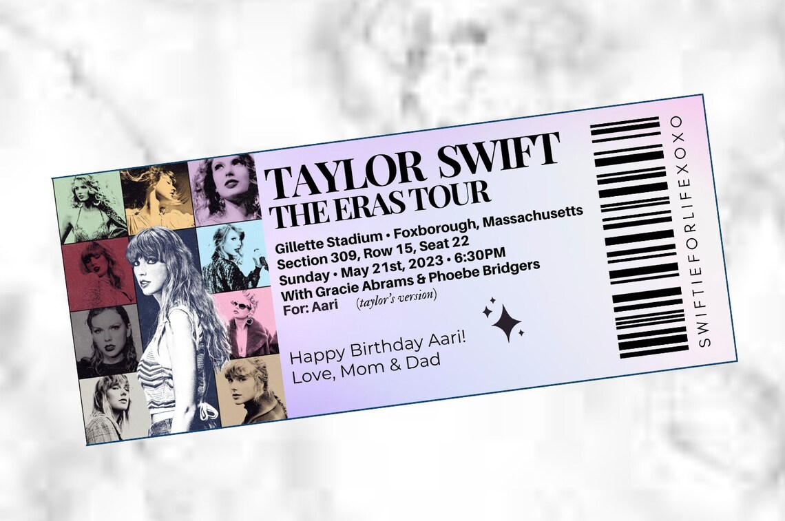 Taylor Swift The Eras Tour Gradient Souvenir Ticket TEMPLATE Etsy