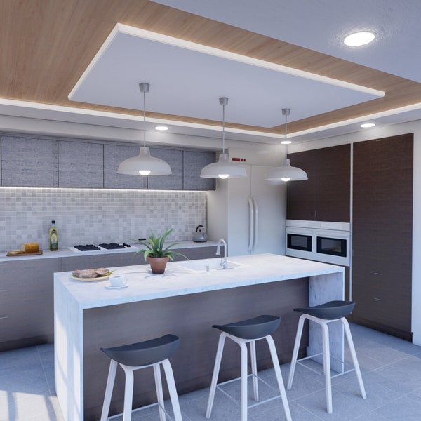 Custom Kitchen Interior Design - E-Design - 2D Layout - 3D Renderings