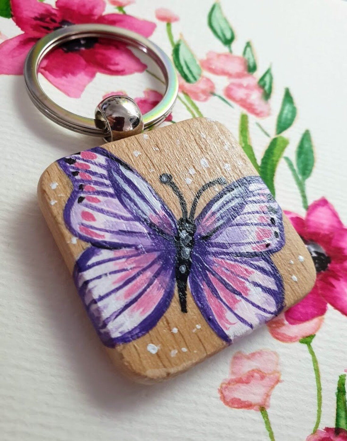 Hand painted wooden keyring Etsy