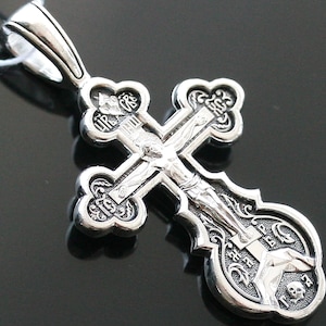 Griekse doopsel kruisbeeld ketting opslaan en beschermen gebed Russisch-orthodoxe christen. Sterlingzilver 925. Elizaveta-fabriek Sint-Petersburg