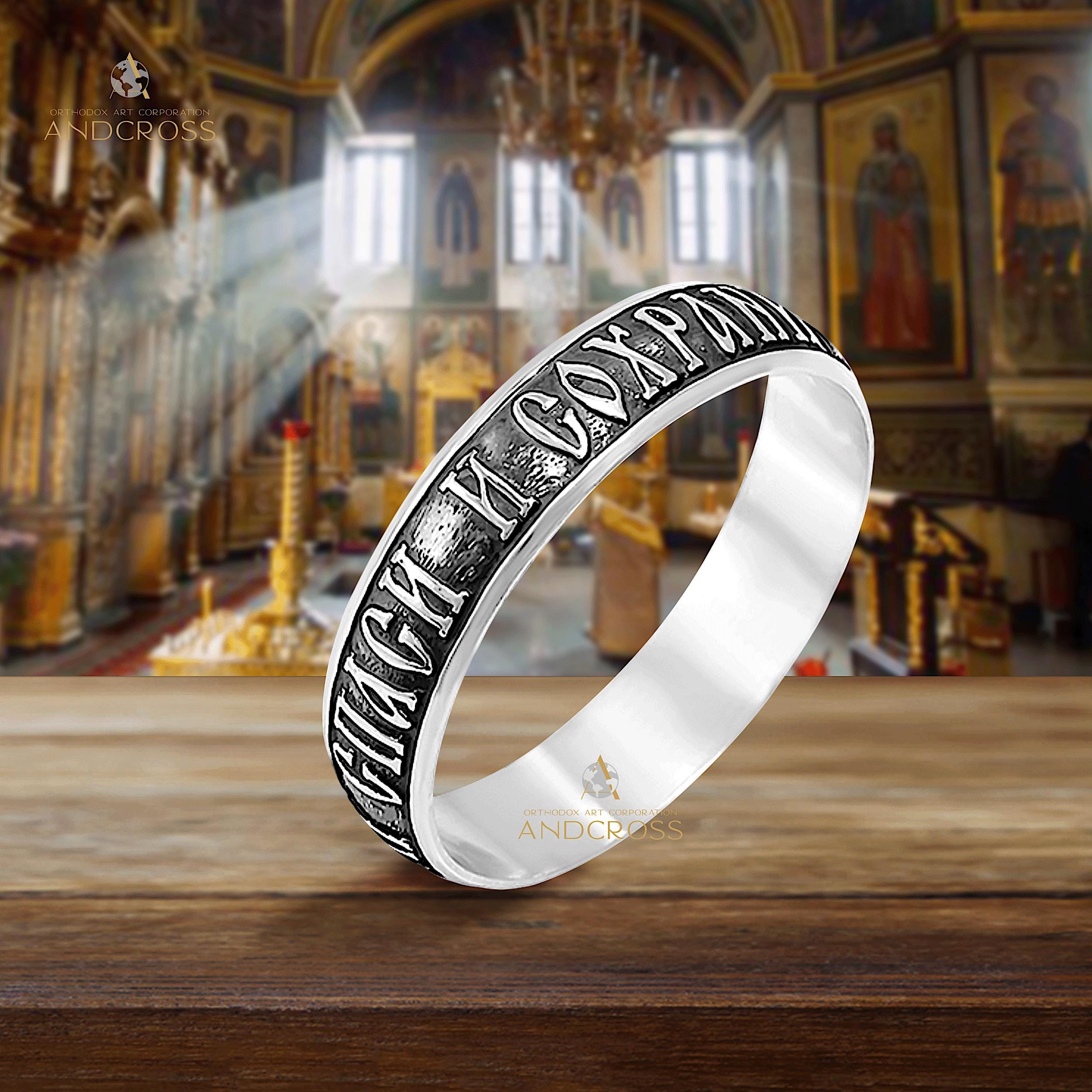 Christlicher 925er Silberring / Ortodhotionaler christlicher Ring Gebetskette Save And Protect / Gebetssilber 925 / Neue Kirche Authentischer Ring