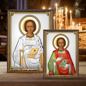 Saint Panteleimon The Healer / Orthodox Icon / Prayer for health / Wood and Silver Plating 999 Handmade / Christian Silver Icon / Gift box