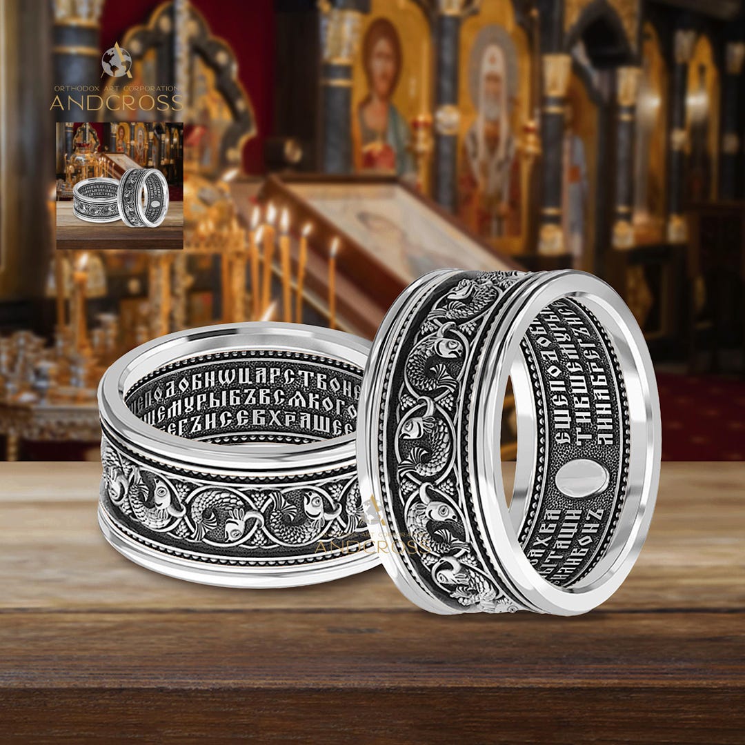 Sterling Silver Orthodox Ring, Lord's Prayer, Saint Fish Ornament - Etsy