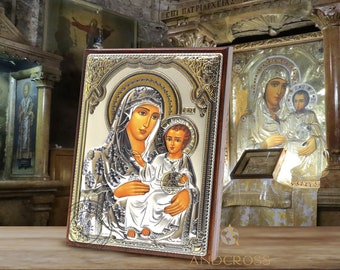 The Jerusalem Icon of the Mother of God / Handmade Wooden Christian Orthodox Icon Silver Plated 999 / Gift box / Virgin Mary Of Jerusalem