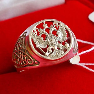 Orthodox Ring Double Headed Eagle Russian Federation Coat Christian Silver 925 Lacy Design Unisex , Spiritual Gift image 3