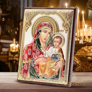 Icône de la Vierge Marie à Jérusalem / Icône orthodoxe en argent de la Mère de Dieu Jérusalem / Icône en bois faite main / Icône de la Vierge Marie en argent 999