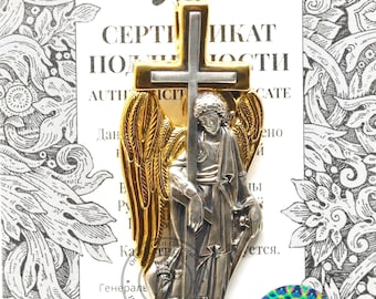 Guardian Angel Icon Orthodox Body Pendant Amulet Silver 925+Gold Gild 24K