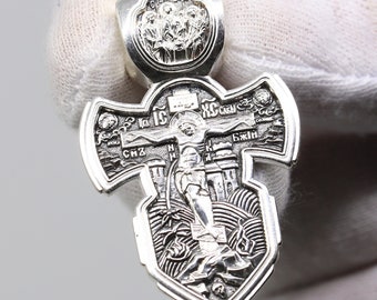 Christian Greek Orthodox Baptist Silver 925 Prayer Body Warrior Crucifix. Alexander Nevski Dmitri Donskoy Archangel Michael Holy Trinity