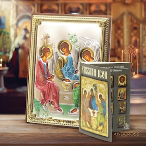The Holy Trinity / The Trinity Icon/ Set of 12 rare Postcards With Icons/ Silver Plated Orthodox Icon/ handmade/ coloured 999 silver plating