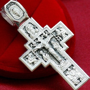 Lord Almachtige Icoon Groot Russisch-orthodox gebedslichaamskruis Massief zilveren 925 Authentieke sieraden Gemaakt in Rusland