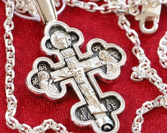 Greek Christian Traditional Body Cross + Anchor Chain Set. Russian Orthodox Jewelry. Save And Protect Prayer. Silver 925 ( Baptism Set )