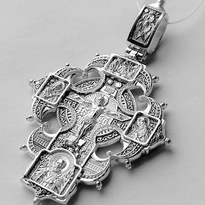 Russisch Grieks beschermengel icoon groot zilveren 925 kruis voor mannen orthodox-christelijke ketting
