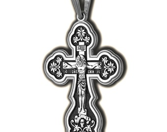 Greek Baptism Crucifix necklace Save And Protect Prayer Russian Orthodox Christian . Sterling Silver 925 . Elizaveta Factory St Petersburg