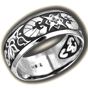 Byzantine Ornament Silver 925 Solid Orthodox Christian Ring. Mother of God Prayer in Old Slavonic