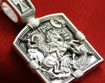 St George Warrior Patron Protective Body Pendant. Christian Orthodox Jewelry Silver 925.