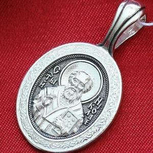 Mother of God Kazan St Nicholas Patron Silver 925 Orthodox Double Sided Medal Christian Pendant