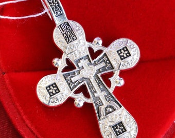 Greek Baptism Tree Of Life Russian Orthodox Body Prayer Cross Pendant Silver 925. Authentic Jewelry Made in Russia