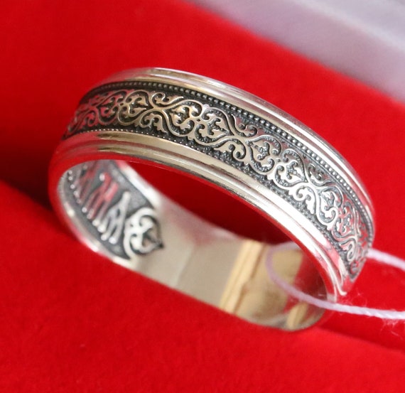 Byzantine Flower Ornament Silver 925 Solid Russian Orthodox Christian Ring. Mother of God Prayer in Old Slavonic Etsy