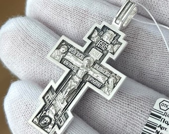 Men Russian Orthodox Prayer Body Cross Silver 925 Blessed. Made in Russia Authentic Christian Necklace Factory Work ! SALE !