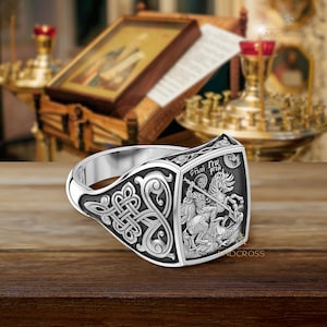 Saint George Warrior / Russian Greek Orthodox Prayer Ring Sterling Silver 925 / Authentic Christian Jewelry / New model of  silver ring 925