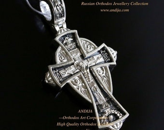 Orthodox Baptism Prayer Cross Archangel Michael. Christian Holy Trinity Body Necklace. Silver 925