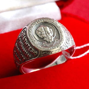 St Nicholas Icon Russian Greek Orthodox Prayer Ring Silver 925. Christian Jewelry
