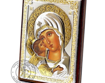 Mother Of God Vladimir. Orthodox Icon Plated .999  ( 3.1" X 4.3" ) 8cm X 11cm. Handmade. Gift case