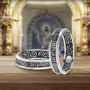 Mother of God Prayer Silver 925 Orthodox Christian Band , New Church Authentic Ring