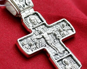 Guardian Angel Russian Orthodox Big Body Prayer Cross Silver 925 Mother of God & Saints