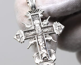 Greek Orthodox Body Crucifix Cross W/ Prayer 925 Sterling Silver HandMade Authentic Jewelry