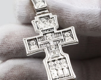 Mother of God Pokrov Sign Russian Greek Orthodox Men Prayer Crucifix Rare Silver 925 Christian Authentic Jewelry