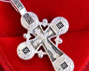 Greek Baptism Crucifix Necklace Orthodox Christian Body Cross. Sterling Silver 925 Elizaveta Factory St Petersburg