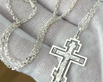 Croix Crucifix En Argent Sterling 925 Plaqué Or Style Orthodoxe Russe