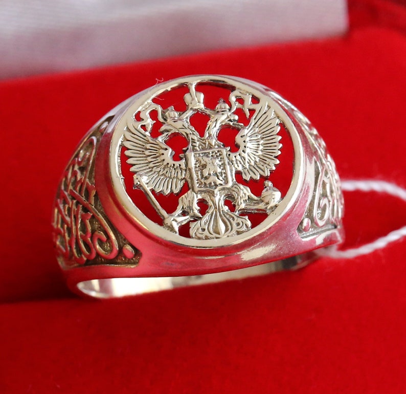 Orthodox Ring Double Headed Eagle Russian Federation Coat Christian Silver 925 Lacy Design Unisex , Spiritual Gift image 2