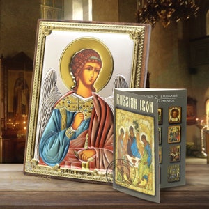 Saint Guardian Angel / Christian Orthodox Icon Silver Plated 999  Handmade / Gift case /Wooden Orthodox Icon/ 12 rare postcards Russian icon