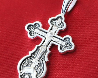 Mother Of God Sign ( Znamenie ) Greek Orthodox Crucifix Necklace Silver 925 Save And Protect Prayer
